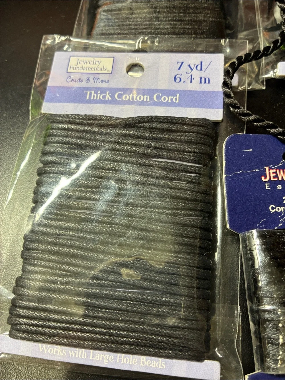 Lot of Black Cotton Thick Cord and assorted leather cords